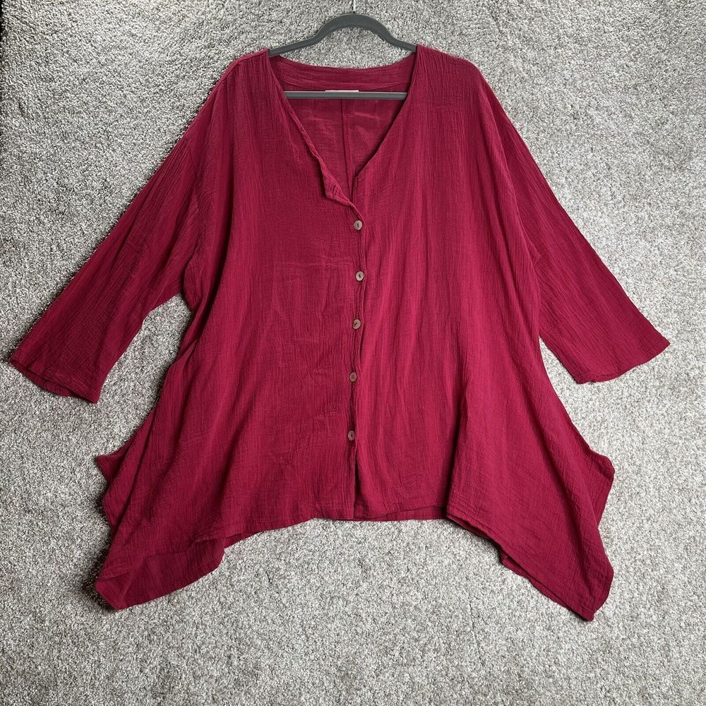 Bryn Walker Tunic Top Women Small Oversized Button Front Sheer Hot‎ Pink
